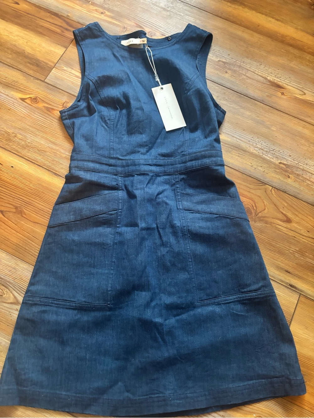 Lush Navy Blue Denim Sleeveless Pocket Dress